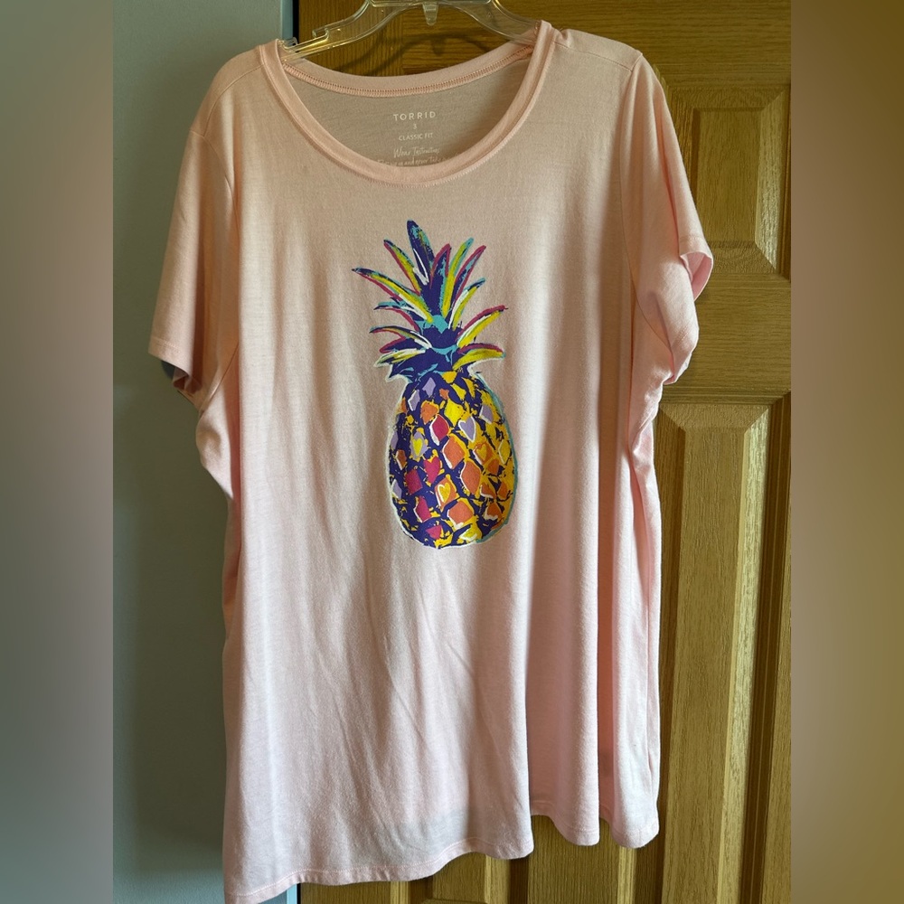 Torrid Light Pink Tee with Multicolor Pineapple Design